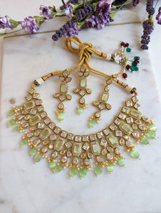 Aurora Mint Kundan Wedding Necklace Earrings Tikka