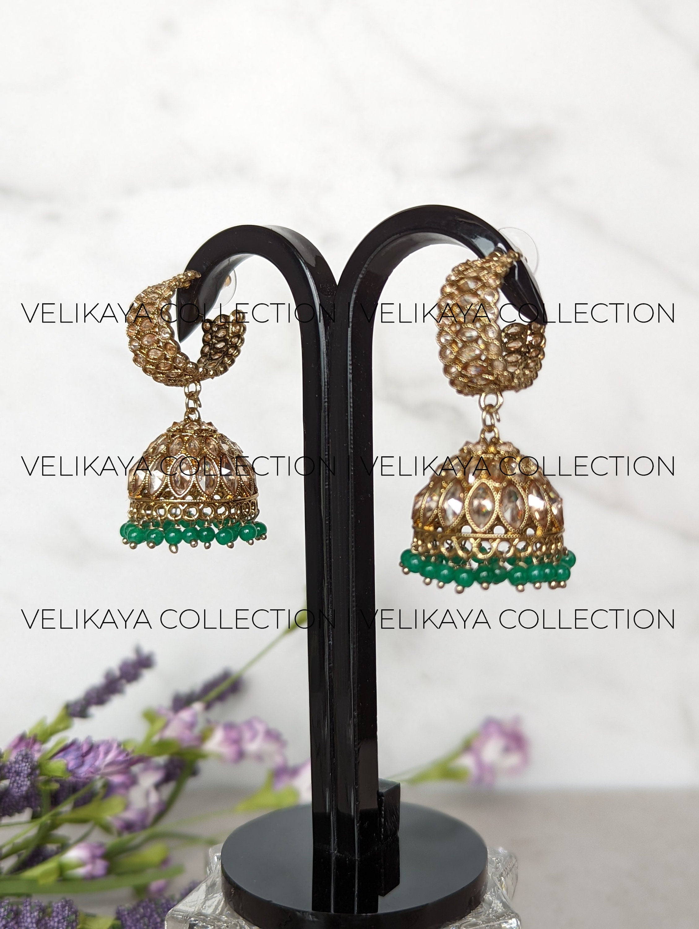 Kayra Green Polki Jhumka Earrings