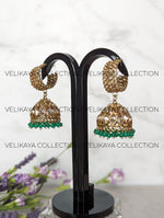 Load image into Gallery viewer, Kayra Green Polki Jhumka Earrings
