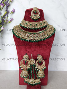 Ada - Green Wedding Necklace Jhumkas Tikka and Pasa