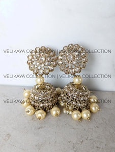 Heera - Long Polki Necklace Jhumkas Tikka