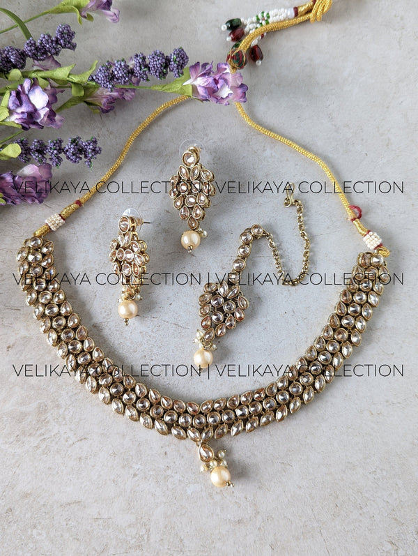 Ella Antique Polki Necklace set with Tikka