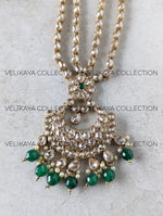 Load image into Gallery viewer, Heera - Green Long Polki Necklace Jhumkas Tikka
