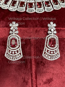 Autumn Ruby Silver American Diamond Necklace Set