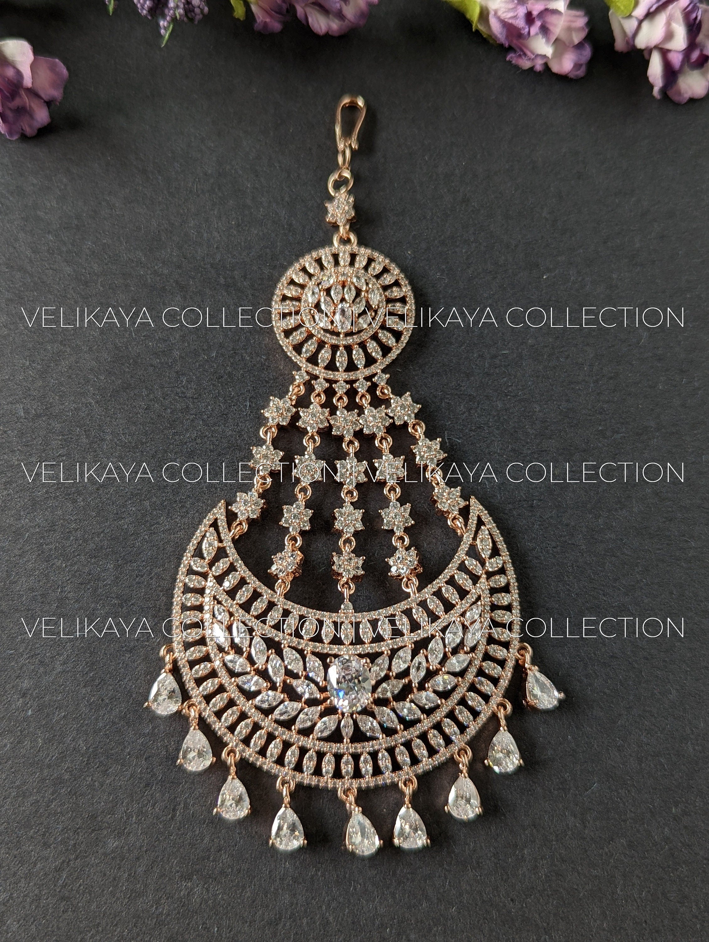 Amna Rose Gold American Diamond Side Tikka Pasa