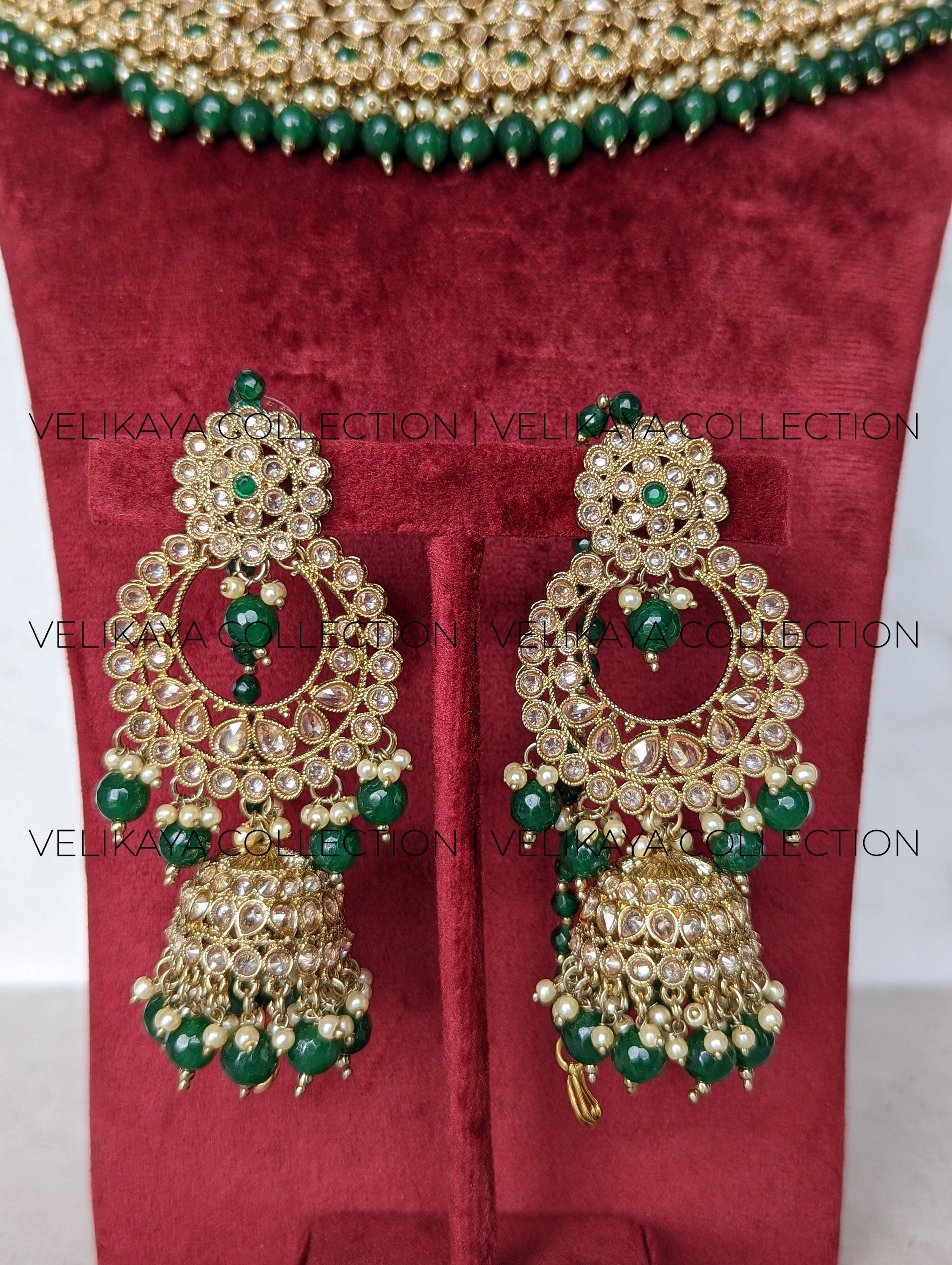 Ada - Green Wedding Necklace Jhumkas Tikka and Pasa