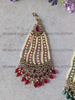 Load image into Gallery viewer, Kalki Antique Gold Plated Pearl &amp; Polki Pasa - Red &amp; Green
