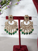 Load image into Gallery viewer, Heera - Green Long Polki Necklace Jhumkas Tikka
