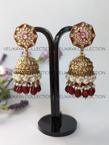 Nora Maroon Kundan Meenakari Jhumka