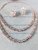 Load image into Gallery viewer, Shaheen Rose Gold Kundan &amp; American Diamond Necklace Set
