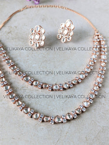 Shaheen Rose Gold Kundan & American Diamond Necklace Set