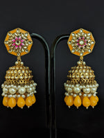 Load image into Gallery viewer, Nora Yellow Kundan Meenakari Jhumka
