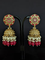 Load image into Gallery viewer, Nora Hot Pink Kundan Meenakari Jhumka
