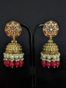 Nora Hot Pink Kundan Meenakari Jhumka