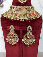 Load image into Gallery viewer, Jodha - Ruby Red Polki Choker Necklace Set
