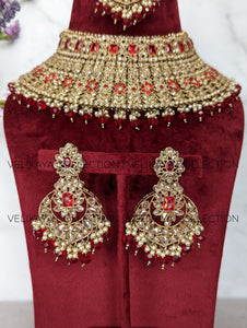 Jodha - Ruby Red Polki Choker Necklace Set