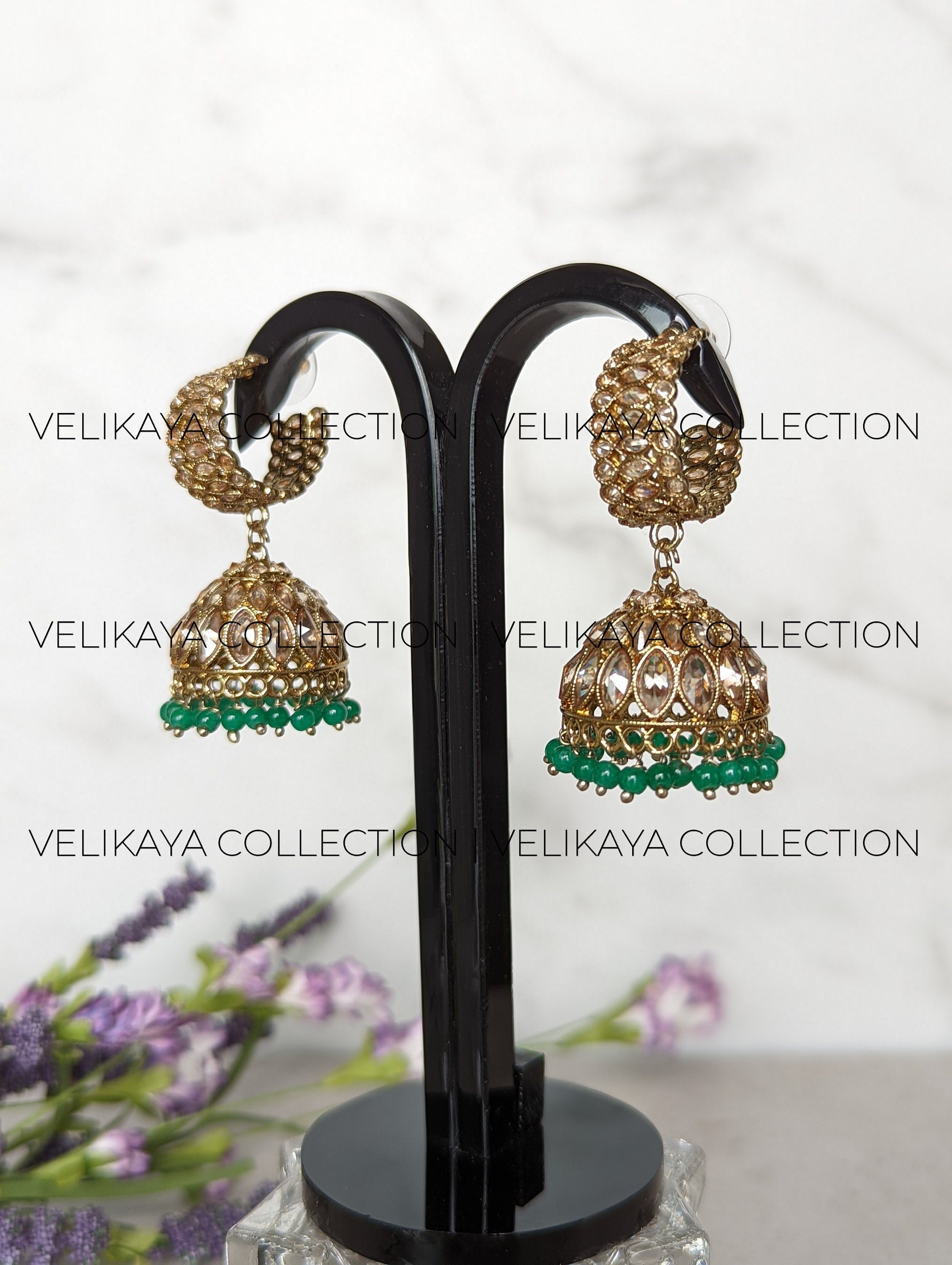 Kayra Green Polki Jhumka Earrings