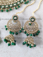 Load image into Gallery viewer, Myra - Emerald Green Polki Bridal Necklace Earrings Tikka
