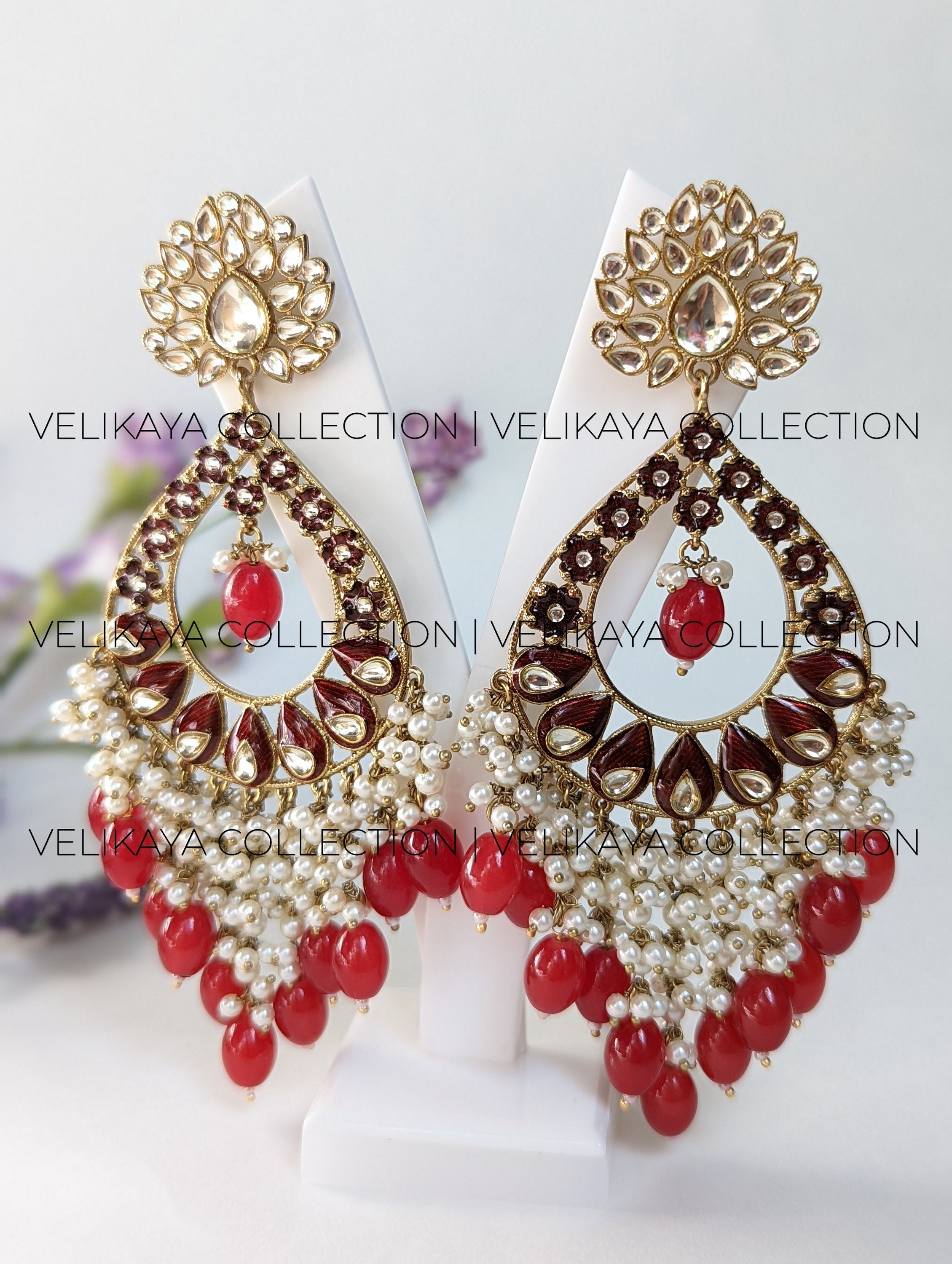 Luna Red Meenakari Chaandbali Earrings