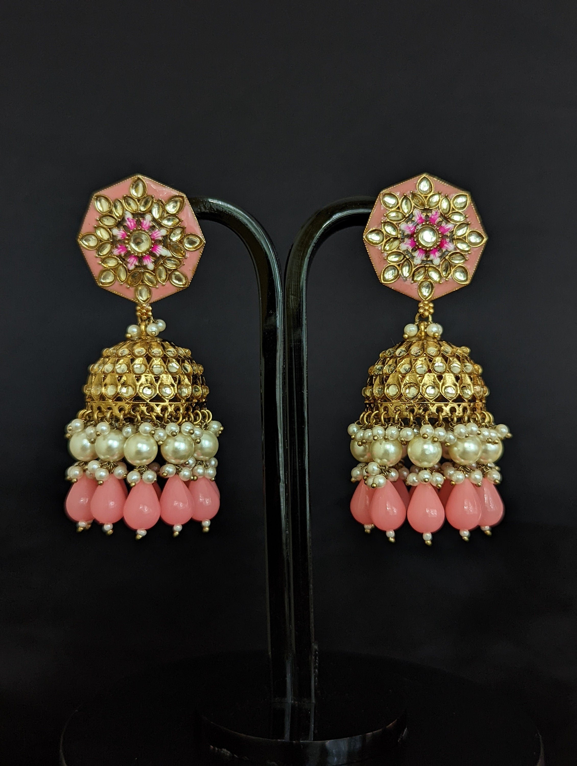 Nora Pink Kundan Meenakari Jhumka