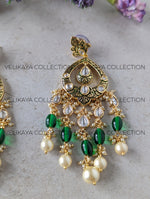 Load image into Gallery viewer, Sonali Green Gold Plated Kundan Meenakari Earrings
