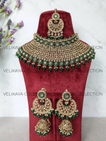 Load image into Gallery viewer, Myra - Emerald Green Polki Bridal Necklace Earrings Tikka
