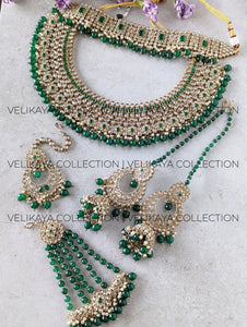 Ada - Green Wedding Necklace Jhumkas Tikka and Pasa