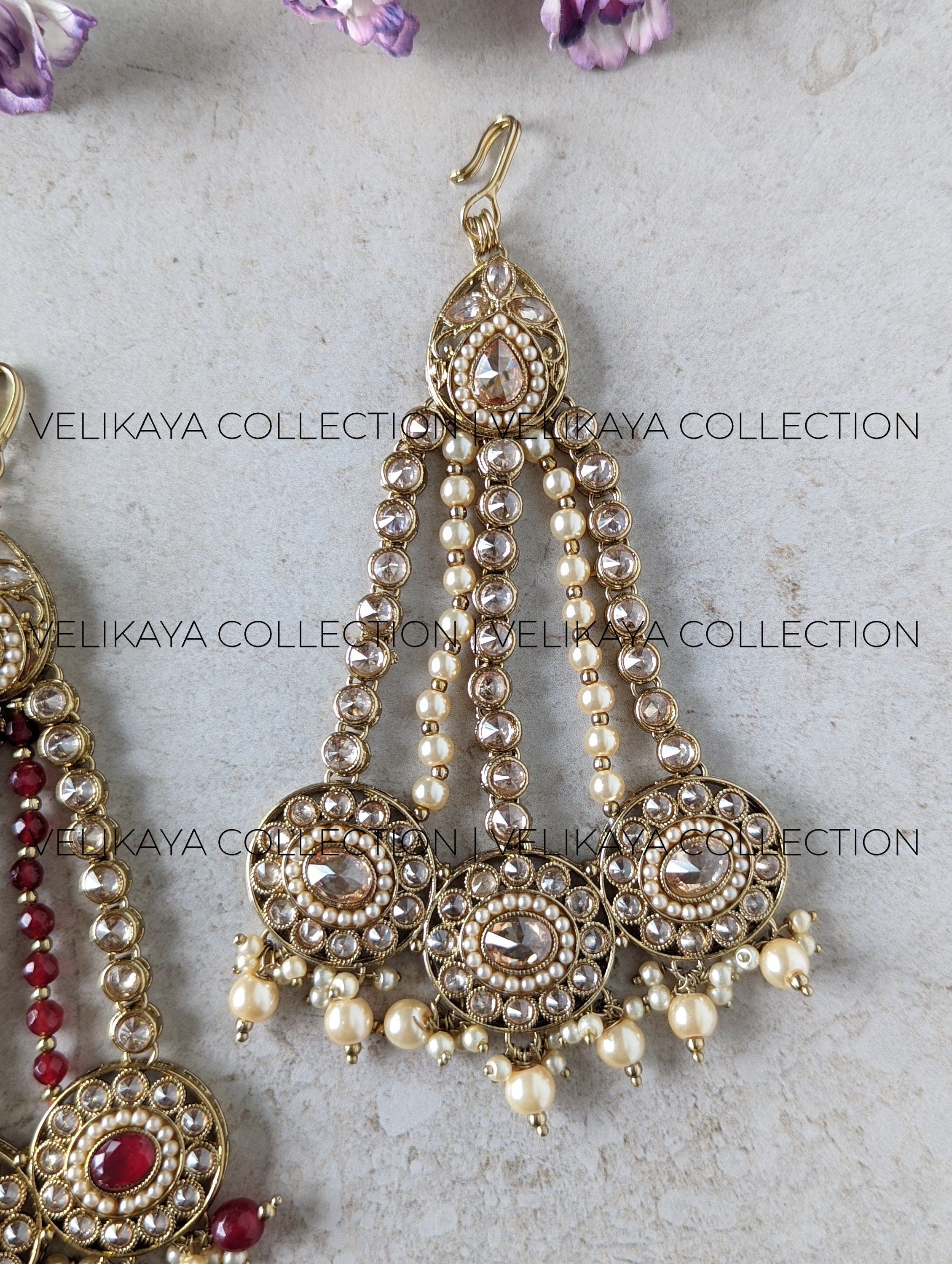 Gia Antique Gold plated Pearl Pasa or Side Tikka