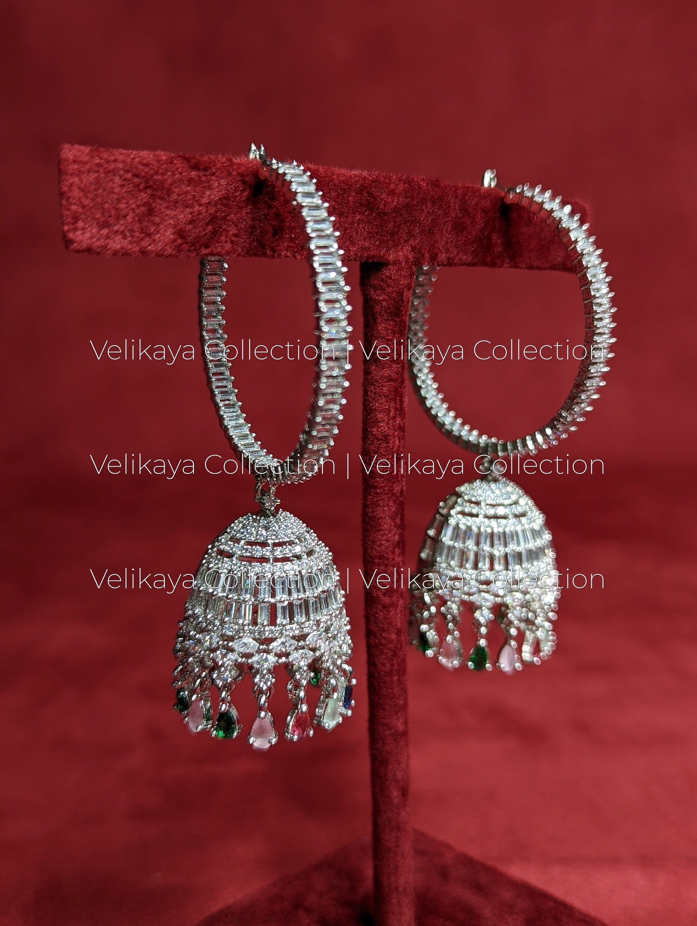 Amani Rhodium Plated Silver American Diamond Jhumka