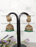 Load image into Gallery viewer, Kayra Green Polki Jhumka Earrings
