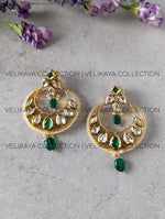 Load image into Gallery viewer, Sonakshi Green Gold Plated Kundan Chandbali Earrings
