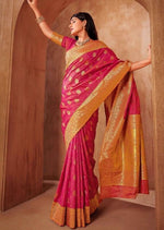 Load image into Gallery viewer, Pink Silk Saree with Gold Border
