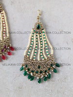 Load image into Gallery viewer, Kalki Antique Gold Plated Pearl &amp; Polki Pasa - Red &amp; Green
