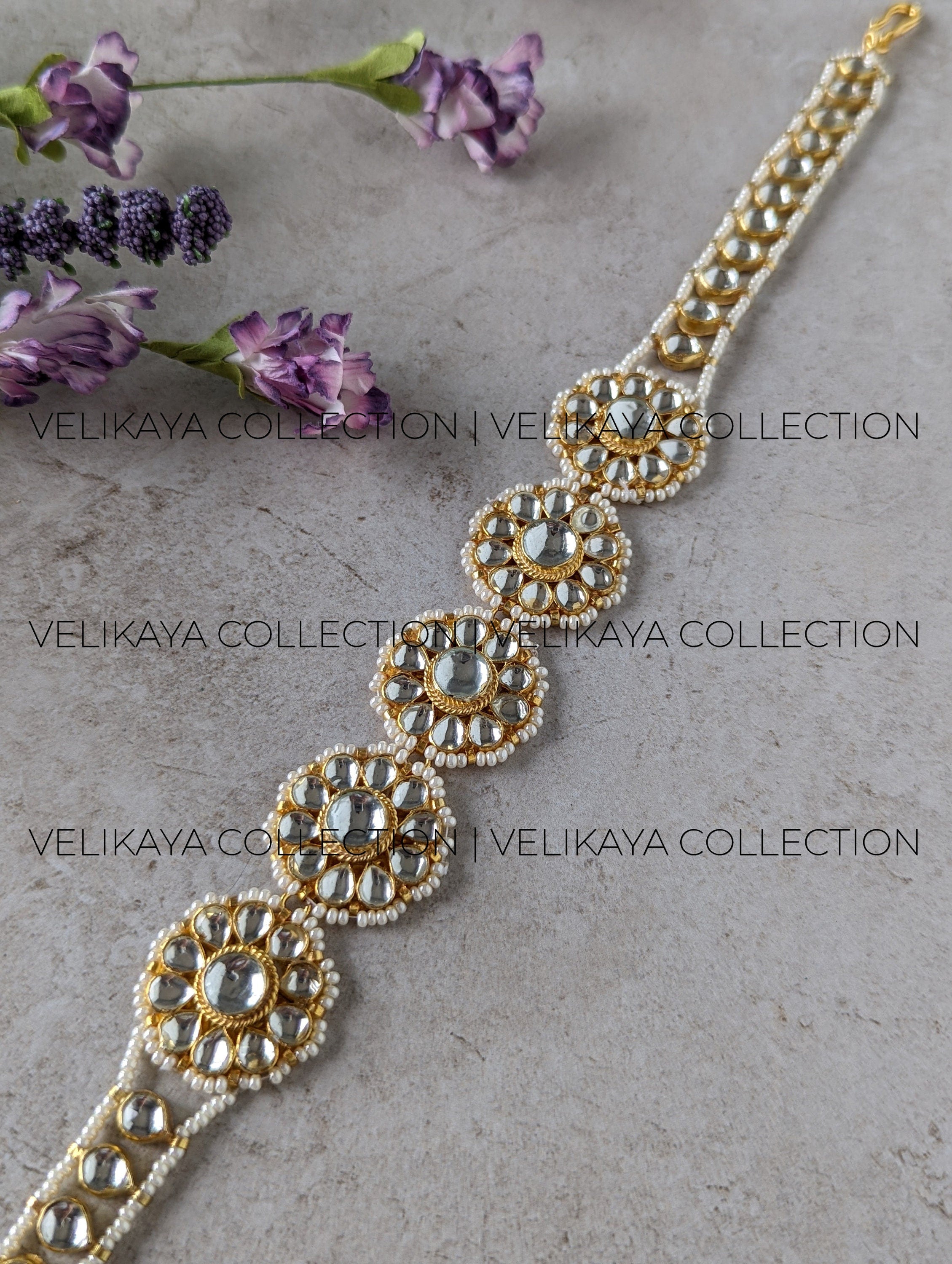 Maha Premium Gold Plated Pachi Kundan Headband or Sheeshphool