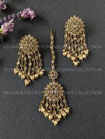 Load image into Gallery viewer, Imani Statement Antique Polki Stud Earrings and Tikka
