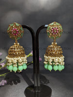 Load image into Gallery viewer, Nora Mint Kundan Meenakari Jhumka
