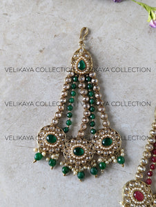 Gia Antique Gold plated Green Pasa or Side Tikka