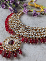 Load image into Gallery viewer, Meera - Gold Plated Uncut Kundan Polki Necklace with Statement Earrings
