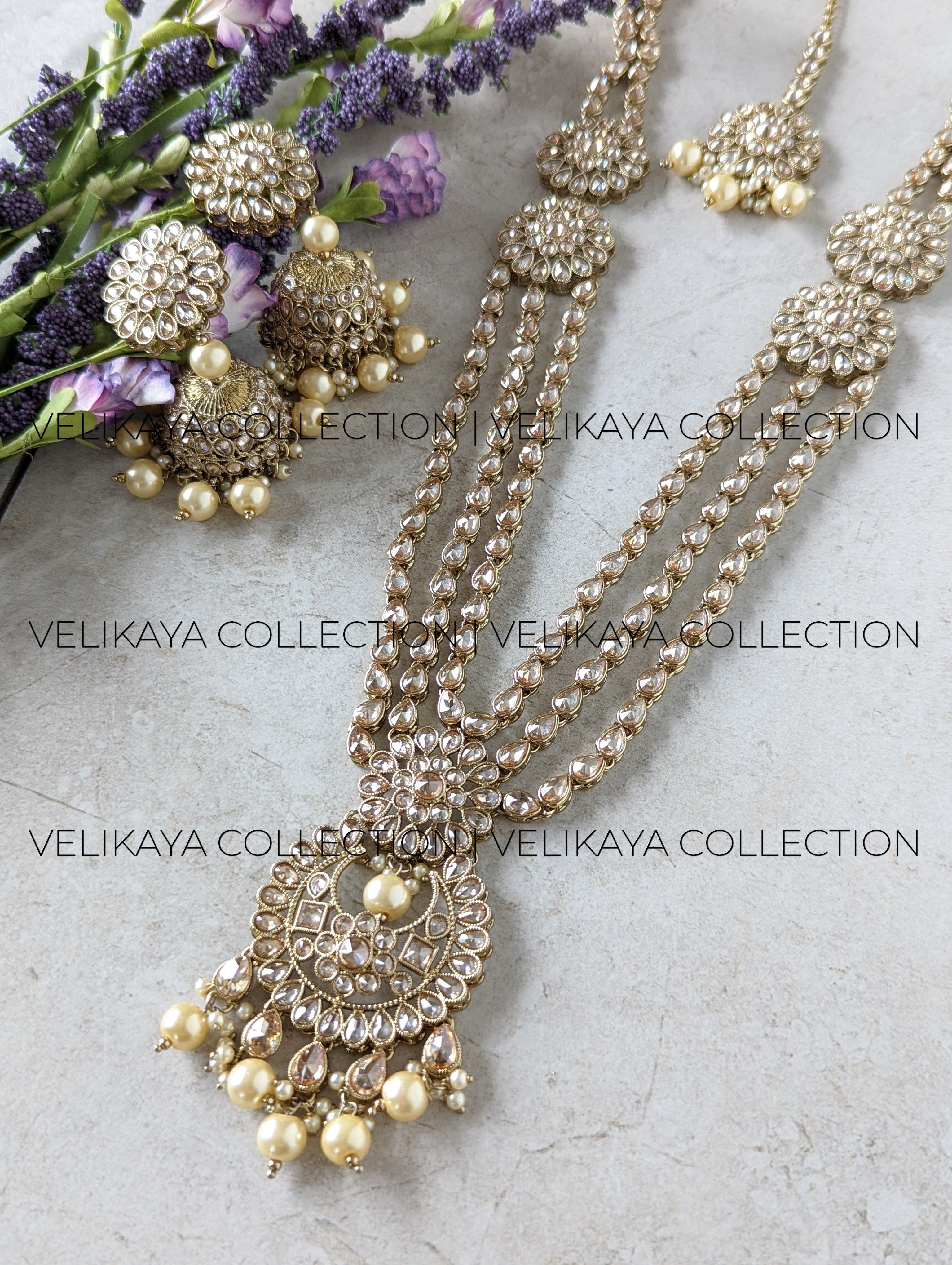 Heera - Long Polki Necklace Jhumkas Tikka