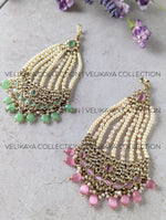 Load image into Gallery viewer, Kalki Antique Gold Plated Pearl &amp; Polki Pasa - Mint &amp; Pink
