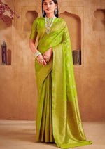 Load image into Gallery viewer, Green Silk Saree with Gold Border
