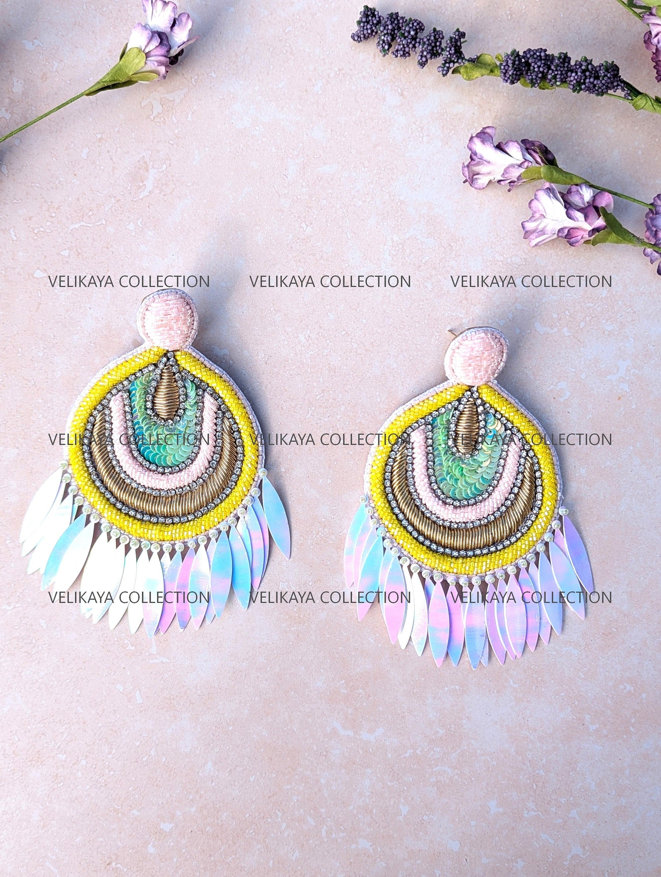 Pastel Beaded Zardozi Earrings