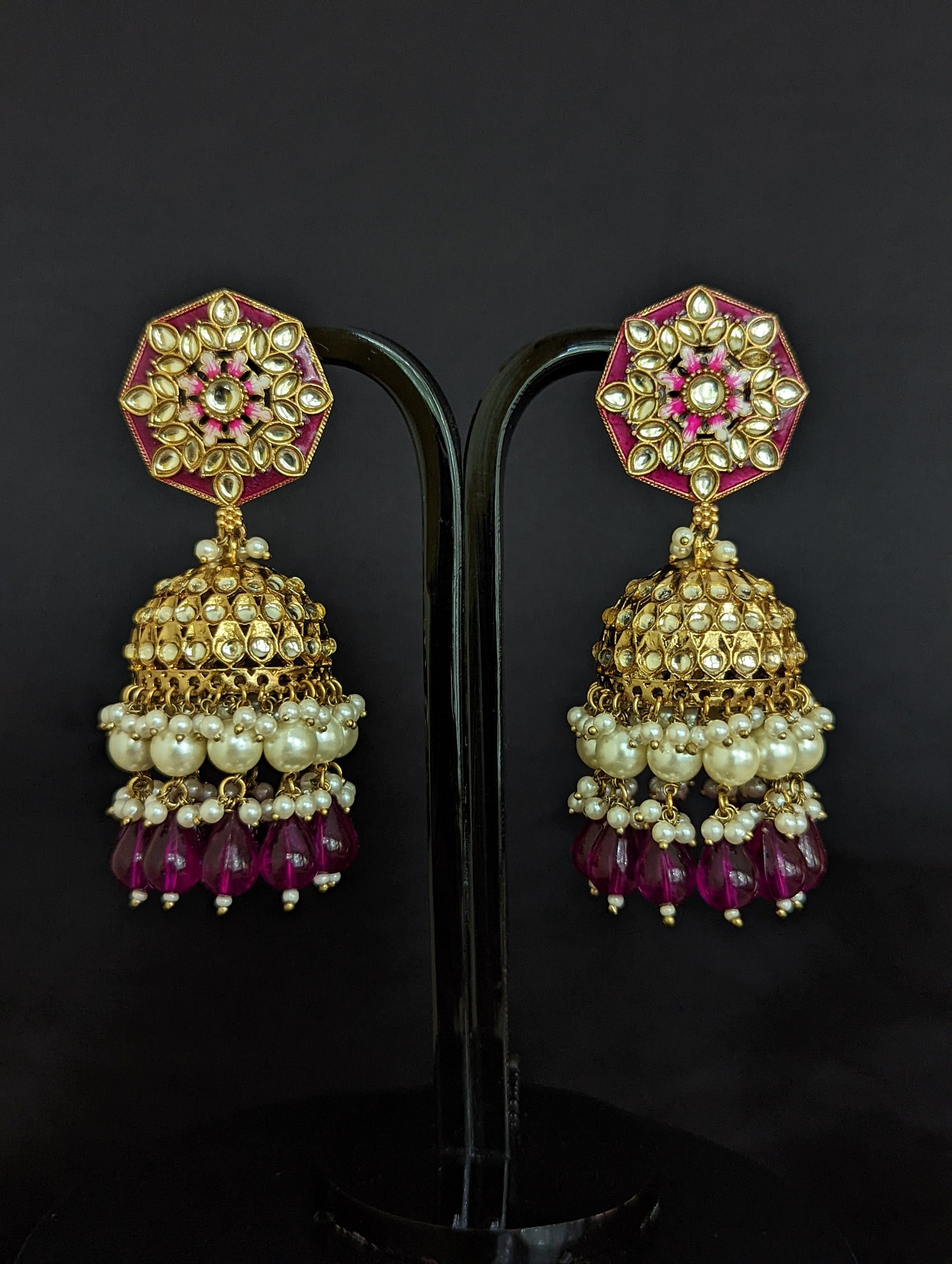 Nora Purple Kundan Meenakari Jhumka