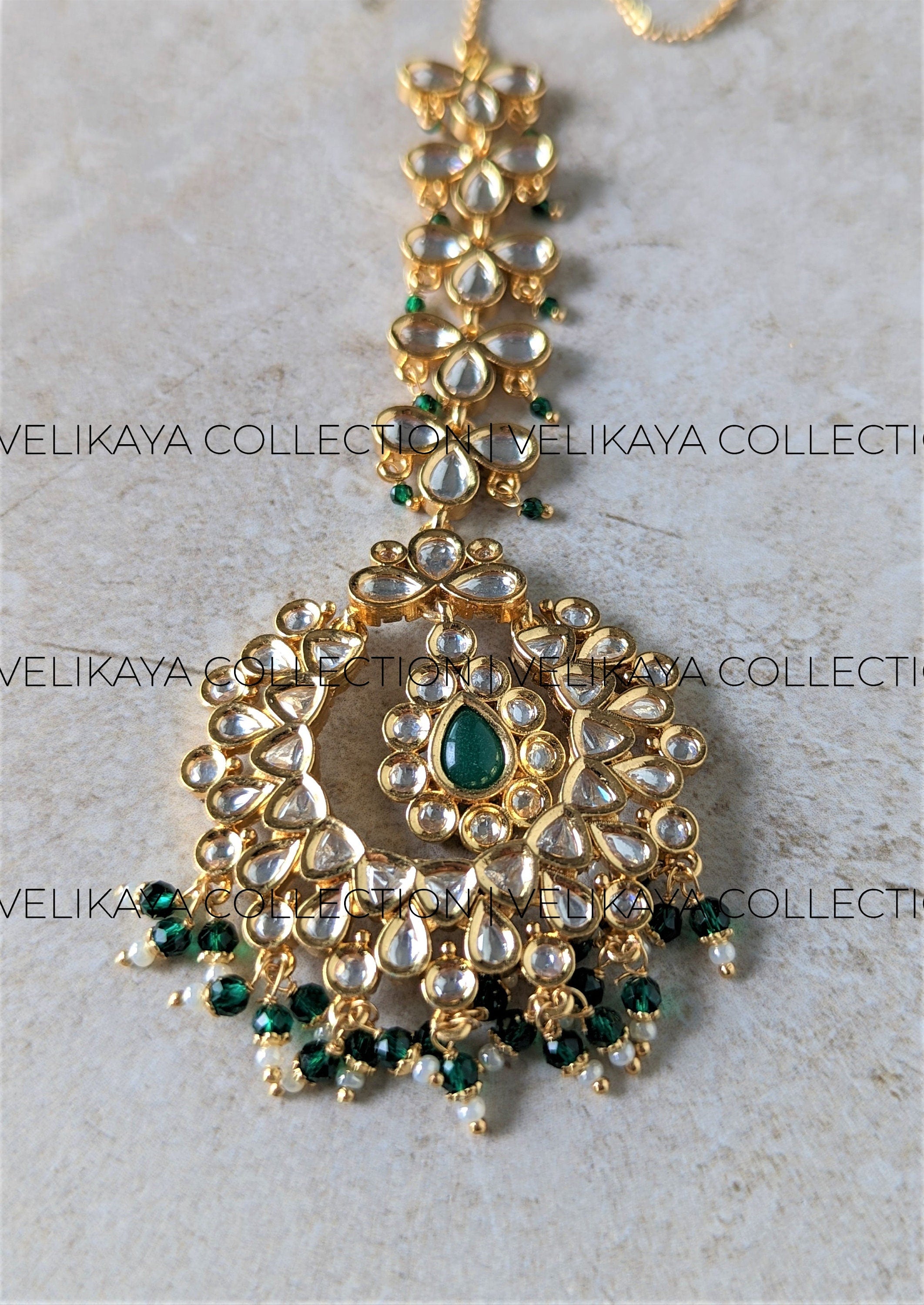 Vera Green Premium Gold Plated Kundan Tikka