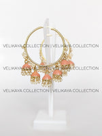 Load image into Gallery viewer, Clara Orange Party Wear Hoops with Meenakari Jhumkis
