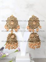 Load image into Gallery viewer, Kiara Large Peach Antique Gold Plated Jhumka
