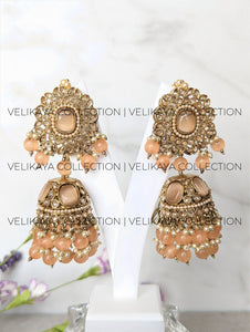 Kiara Large Peach Antique Gold Plated Jhumka