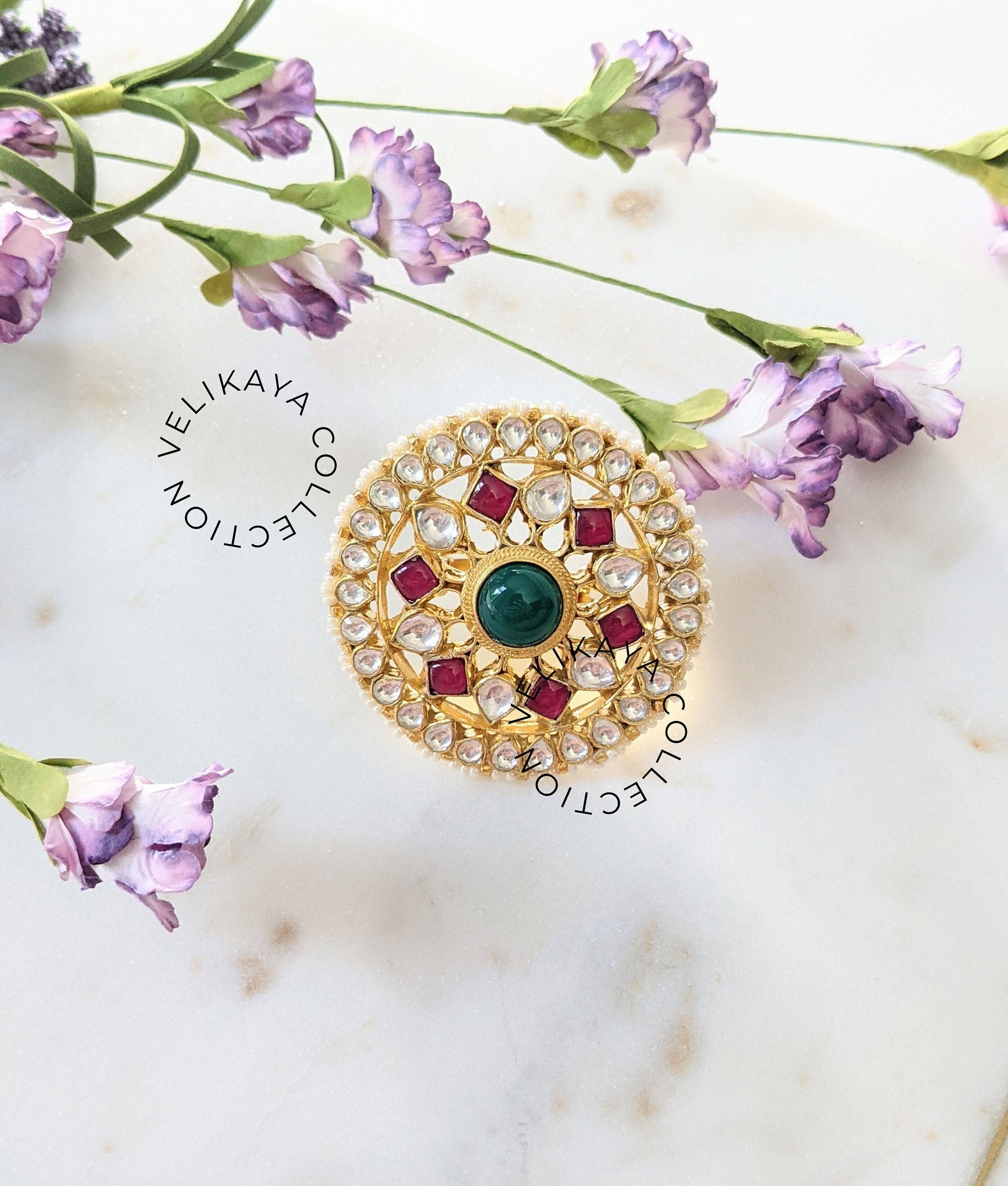 Pachi Kundan Statement Ring