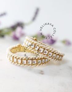 Gold Plated Kundan Polki Pearl Bracelets