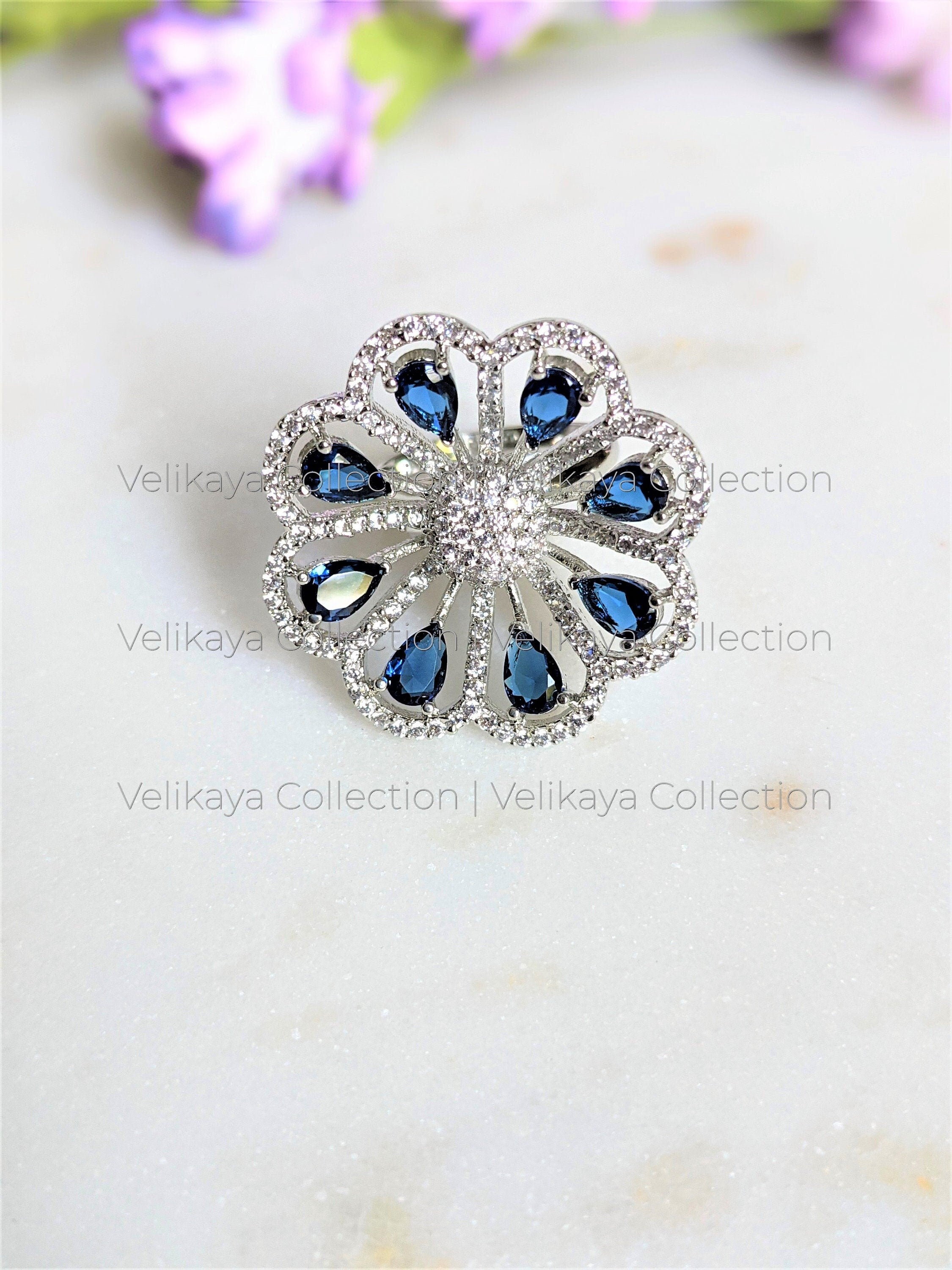 BLUE AND SILVER COCKTAIL RING